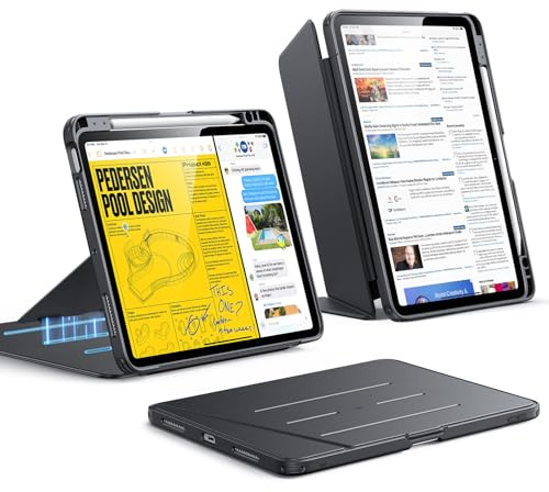 ESR iPad Air 11 Zoll Hülle M4/M3/M2 (2026/2025/2024), 4./5./6./7./8.Generation (2020/2022), Vertikale Stand mit Mehreren Standwinkeln, Ultrastabil mit Stifthalter, Flip Serie, Schwarz