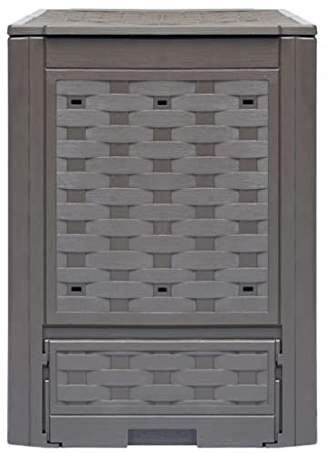 Compostiera da giardino, 60 x 60 x 83 cm, 300 l, in plastica, rattan