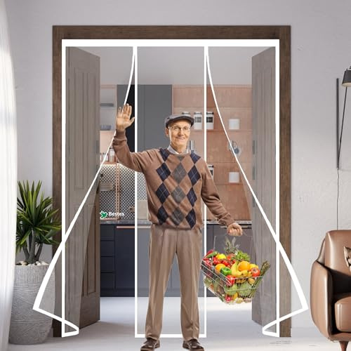 Moustiquaire Porte Fenetre MagnéTique 300x210cm Facile à Installer Fermeture Automatique Porte Moustiquaire Rideau Anti Insecte Mouche Moustique pour Balcon, Camping car, Terrasse Blanc