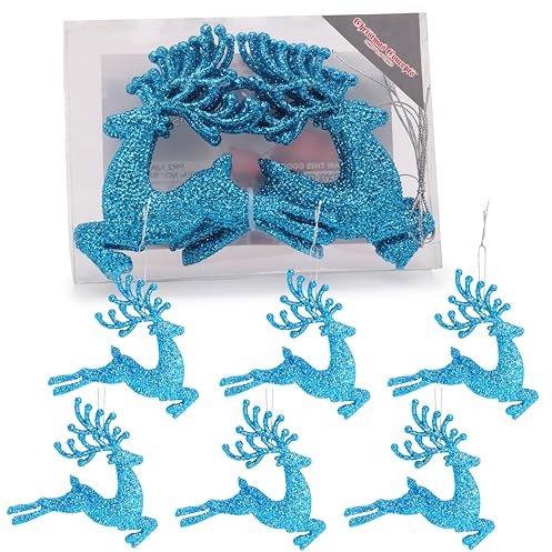 Christmas Concepts® Glitzernde Rentierkugeln, 100 mm, 6 Stück, Weihnachtsbaumschmuck (Türkis)