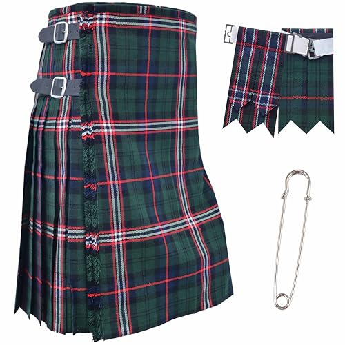 Kilts for Men – Traditional Scottish Tartan 5 Yards 16oz Premium Acrylic Wool, Handmade tartan kilts with 3 Leather Strap - Include Kilt Flashes and Kilt Pin (Scottish National, Belly Button 34)