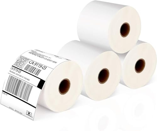 MORE FREE-4 rollos (2000 etiquetas) Etiquetas Térmicas de envío, 4 x 6, Etiquetas de Rollo etiquetas impermeables para el transporte,Etiqueta (100 mm x 150 mm) para embalaje (500/rollo x 4 rollos)