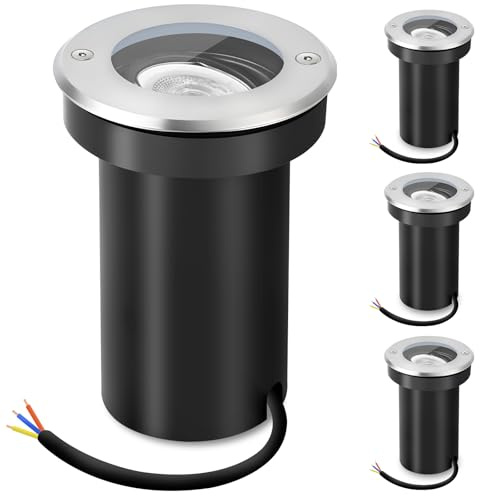 YindaLux Orienterbar utomhus infälld LED-strålkastare för GU10 230 V, IP67 vattentät utomhus golvspotlights, rund golvlampa för gräsmatta, gård, silver (utan glödlampa)