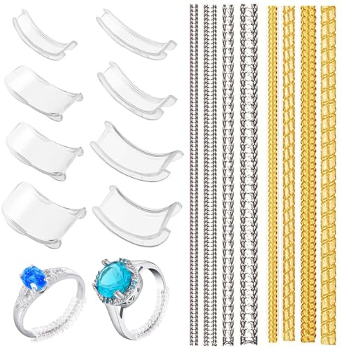 HORREX 16 st osynlig ringjusterare, universell ringhållare, perfekt passform ringhållare, fingermått fransk plast, spiralring för män och kvinnor