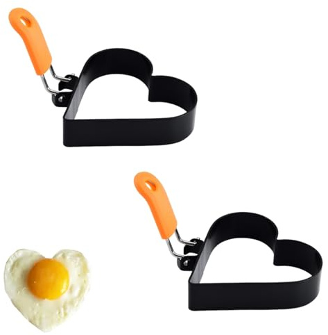 2 stampi per uova fritte, per pancake, per padella, uova fritte, a forma di cuore, con manici pieghevoli, anello in acciaio inox per padella, padella per pancake