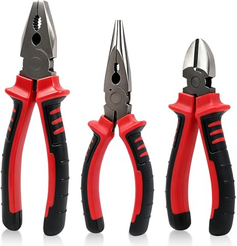 Set di 3 pinze, set di pinze, set di utensili manuali con impugnatura, set di taglierine laterali a becco lungo, tagliafili combinati, pinze elettriche per riparazioni domestiche fai da te
