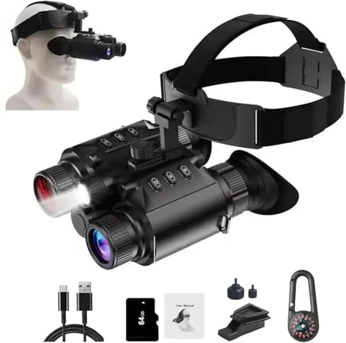 Nattvisionsglasögon 4k för vuxna huvudmonterade, mörkerseende kikare för vuxna infraröda med 64 GB kort, 8 x digital zoom och 850 nm Ir Spotlight 600 m nattintervall för utomhus jakt camping