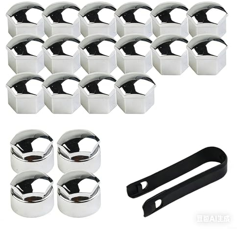 20 enheter 17 mm krom hjulbult lock med borttagningsverktyg, ABS plast mutterskydd för bilhjul, silverfinish skyddssats