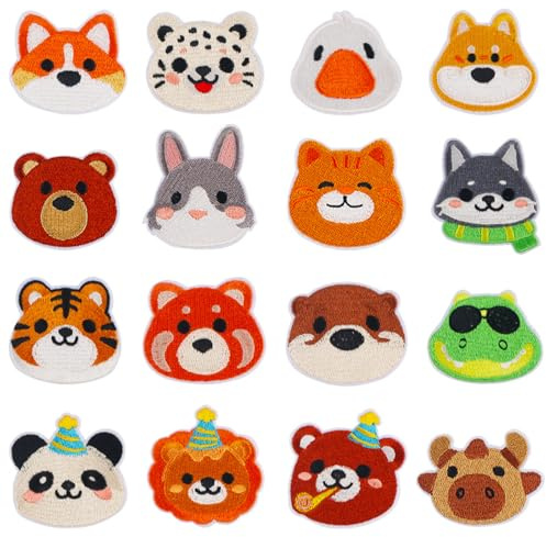 Dermalyx 16 Pezzi Toppe per Animali Bambini, Patch da Stirare, Ricamate Applicazioni, Adesivi Termoadesivi, per Abbigliamento Jeans Pantaloni Magliette Tessuti Accessori