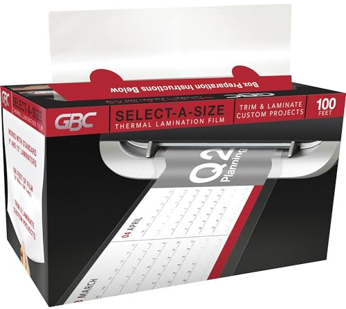 GBC Select-A-Size Thermal Lamination Film, 3 Mil x 100' Laminating Roll for 9 & 12 Pouch Laminators, Customized Sheet Size, Glossy Finish, Trimmer Included (39069)