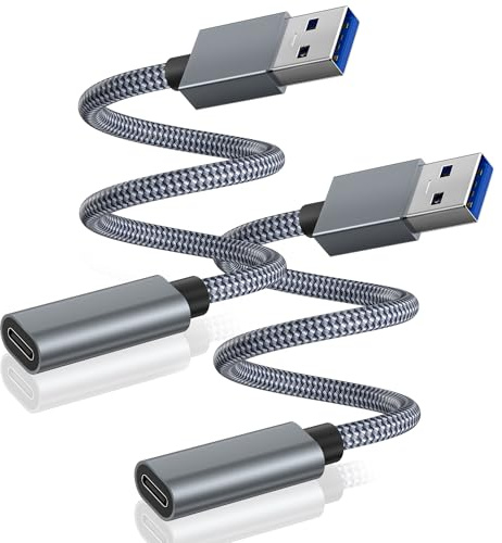 BASESAILOR Adattatore USB 3.0 a USB C 0.2M 2Pezzi,USBC Femmina A Maschio Cavo Connettore Tipo A 3.1 5Gbps per Caricatore,iPhone 17 17e Air 16 15 14 13 Pro Max iPad 10,Samsung Galaxy S26 S25 S24,Z Flip