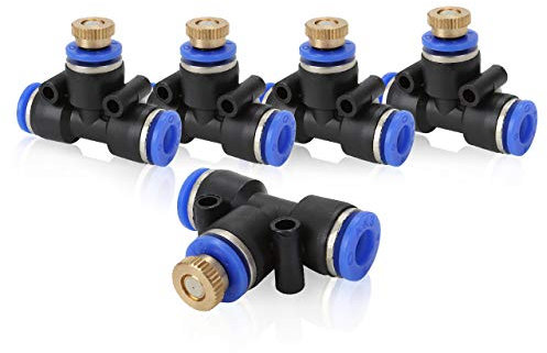Mogokoyo 5 x T-stück Wasserrohr Verbinder mit Messing Nebeldüsen Slip-Lok Sprühdüse, Outdoor Misting System Zubehör für Kühlsystem und Zerstäuberfunktion System (5 stück)