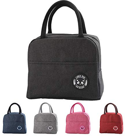 YumSur Borsa termica per pranzo, ufficio, pranzo, borsa da pranzo, fresca, borsa da trasporto, per pranzo, picnic, impermeabile, isolata, per donna, uomo, scuola e ufficio, per bambini (nero)