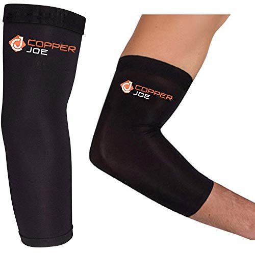 Copper Joe 2 Pack Recovery Elbow Compression Sleeve - Ultimate Copper Relief Elbow Brace for Arthritis, Golfers or Tennis Elbow and Tendonitis. Elbow Support Arm Sleeves For Men and Women (Large)