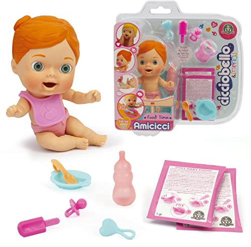 Cicciobello Amicicci, Bébé avec Set Repas et Accessoires, Modèle Fille Cheveux Roux, Jouet pour Enfants dès 3 Ans, GIOCHI PREZIOSI, CC0222
