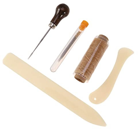 ifundom Ordner-Papierfalten, Buchbinder-Werkzeuge, Set mit 11 Knochenordner, gewachstes Leinengarn, Holzgriff, große Ösennadeln für handgefertigte DIY-Buchbindung, Handwerk und Nähbedarf, Ringwerkzeug