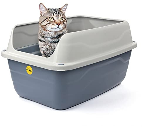 Cat Centre Katzenklo XL Offen Mit Extra Hohem Rand Katzentoilette Ohne Deckel Grau XL 56 x 40 cm