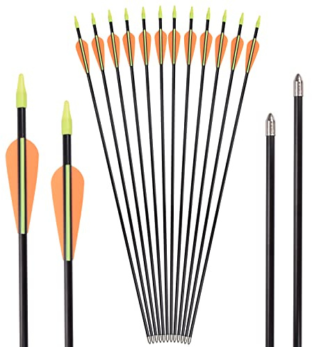 NIKA ARCHERY 28 tums pil glasfiber bågskytte målpilar – övningspil eller ungdomspil för recurve-båge, compoundbågsskytte (12 stycken)