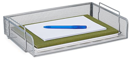 Relaxdays Dokumenthylla, stapelbar, horisontell brevfack, mesh-metall, HBT: 8,5 x 36 x 25 cm, A4-hylla, silver