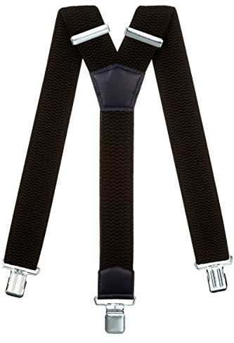 Olata Kraftiga Y-formade hängslen/hängslen för män i svart med färgat läder - 5 cm, Marinblå (silverklämmor), en storlek