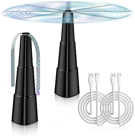 BNGXR Fly Fans for Tables, 2 Pack Rechargeable Portable Fly Repellent Fan Spinner with Hanging Hook for Outdoor, Restaurant, Picnic, Party, Kitchen