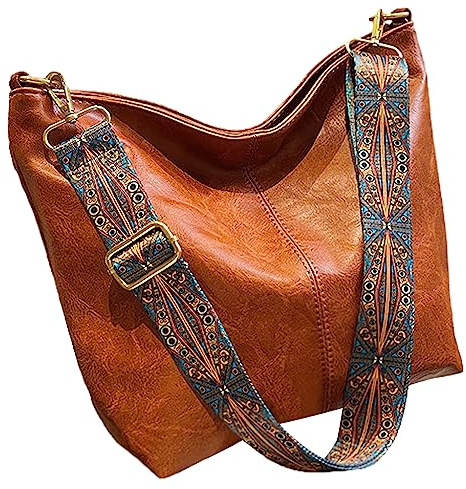 Anopo PU Lether Bolsos de Hombro para Mujer con Ajustable Guitarra Correa Vintage Bolso Tote Hobo Monedero Vegano Bolso a Mao Marrón