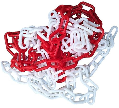 Lokatall Cadena de barrera de plástico, 10 m x 6 mm, advertencia, cadenas rojas y blancas, cadena de plástico con alta visibilidad, postes de barandilla, barrera de seguridad para aparcamiento,