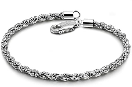 Dankadi - Braccialetto a Corde Fino 3MM in Argento 925, Catenina Jonc Sottile 16CM-23CM (6.3-9) Intrecciata a Maglia Avvolgente Placcata Oro Design Italiano Gioielli Regalo Festa Anniversario per