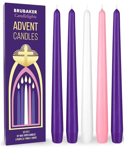 BRUBAKER Premium Advent Candles 3X Purple, 1x Pink and 1x White - 5-Piece Advent Set - Traditional Taper Candles for Advent Wreaths, Advent Arrangements and Other Christmas Decorations