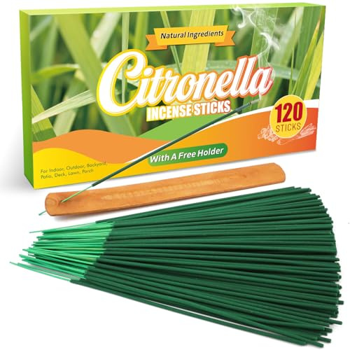 Scent-Hi Citronella Incenso Bastoncini di Incenso 120 per Esterni e Interni con Giardino, Campeggio con porta