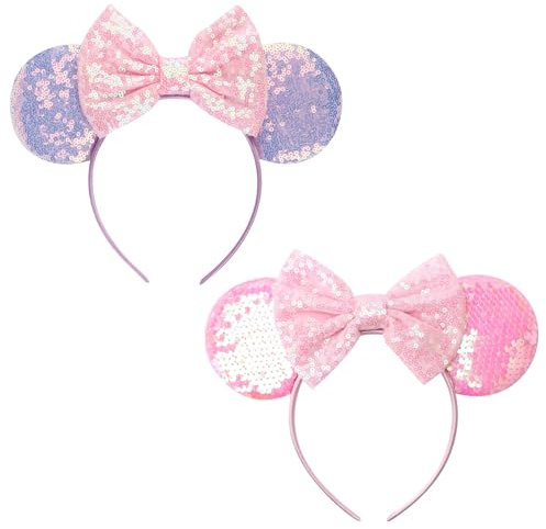 DRESHOW 2 Paket Med Musöron Och Båghuvudband Glitter Partydekoration Cosplay Costume för Kvinnor