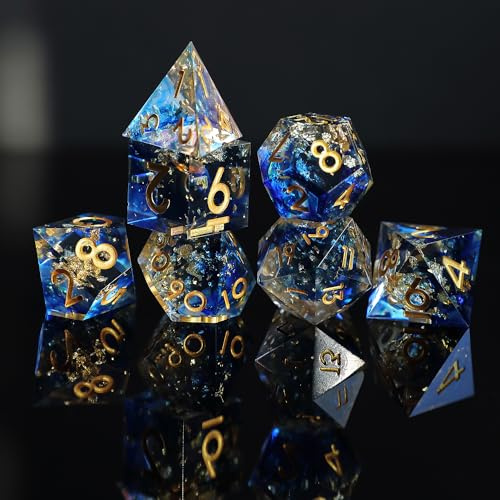 Juego Dados DND 7 Piezas D4 D6 D8 D10 D12 D20 D% Poliédrico Hecho a Mano Resina con Bordes Afilados Dados D&D para Mazmorras y Dragones Pathfinder Roll Juegos de Mesa RPG MTG con Caja Regalo