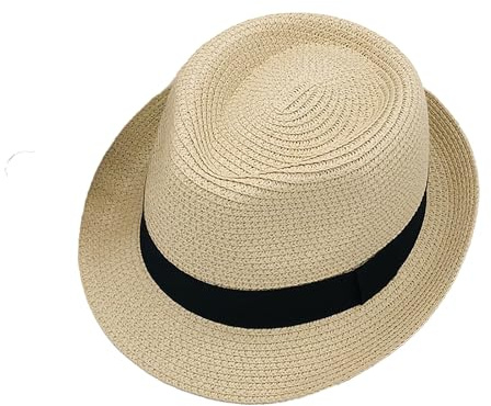 Moonlove Kids Straw Bowler Hat for Boys Girls Cowboy Cowgirl Panama Fedora Headwear Classic Summer Beach Sun Hat Short Brim Jazz Trilby Cap for Children Aged 3-6 Years