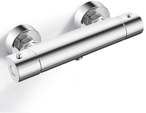 Rehomthy Mitigeur Thermostatique Robinet Douche, Thermostatique de Douche Murale avec Serrure Sécurité 38 ℃ Mitigeur pour Douche, Laiton, Chromé