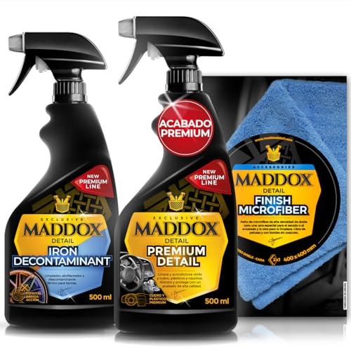Maddox Detail -Kit Detailing Coche Profesional | Limpieza de Interiores, Salpicaderos Plásticos Interiores, Cuidado De Llantas | Premium Detail, Finish Microfiber e Iron Descontaminant.