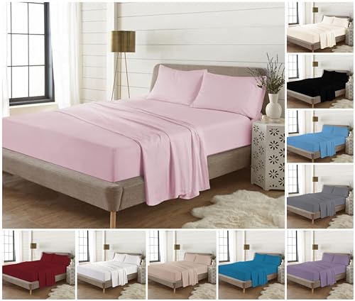 H2 Linen Luxury 4 Piece Flannelette Sheets Set - Flat Sheet + Fitted Sheet + 2 Pillow Cases - King Sheet Set - Soft 100% Brushed Cotton Bedding Flannel Bedsheet Sets (Lilac)