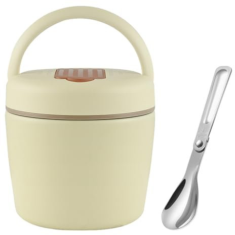 BORDEAG Thermobehälter für Essen, 1200ml Edelstahl Warmhaltebehälter, Warmhaltebehälter Essen mit Löffel, Edelstahl Thermobehälter, Thermobehälter Essen Auslaufsicher für Suppen, Porridge (Beige)