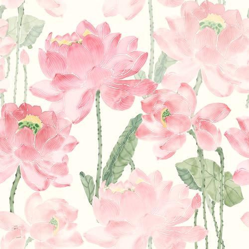 Mounting UP Peel and Stick Wallpaper for Home Decoration Kitchen Watercolor Pink Lotus Removable Vinyl Self Adhesive Shelf Paper & Drawer Liner Roll House, Workshop & Office 17.3 x 118 L5258-3