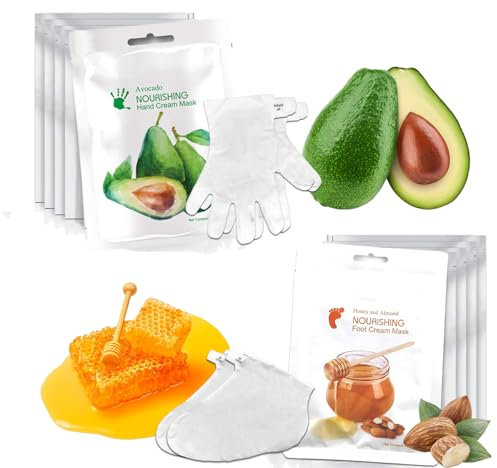 10-Packungen Fußmaske Handmaske Feuchtigkeitsspendende 5-Paar Handschuhe,5 Paare Socken Masken Intensiv Reparierende Masken Peeling Maske Avocado Honig Mandelextrakt Elitzia ETMM03