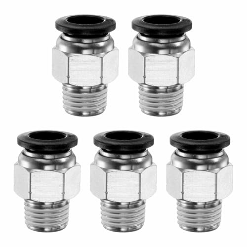 HARFINGTON 5pcs Push to Connect Fitting 10mm Tube OD x 1/4 NPT Thread Male Straight Quick Connector Copper Air Line Hose Fittings for Industry Air System PC10-N02, Black