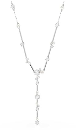 Constella - Blanc Argenté & Perles - Collier Y - Swarovski