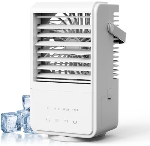 Climatiseur Mobile 1000ML,Rafraîchisseur d'Air avec Brumisation [Faible Conso] - Ventilation 3 Vitesses, Oscillation 90°, Minuterie 2/4H, RGB & Type-C - Réservoir 1L Silencieux pour Maison/Bureau