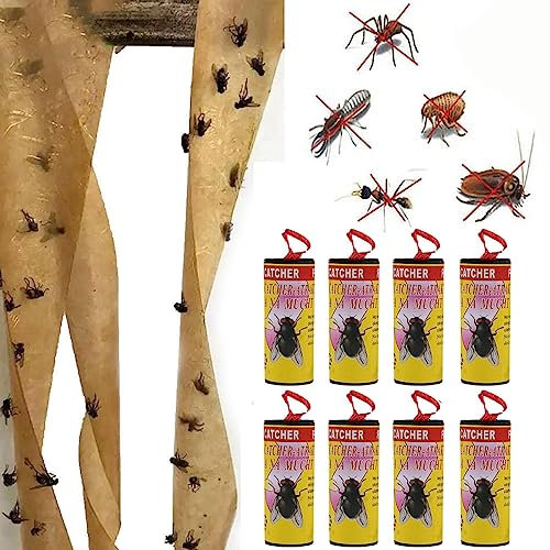 TUTINGKE Fly Ribbon Sticky Traps, Fly Paper Strips Flies Catcher Sticky Flying Tape Ribbon Indoor Catcher for Fruit Flies, Gnat, Insect, Mosquito Indoor Outdoor- Eco-Friendly (8)