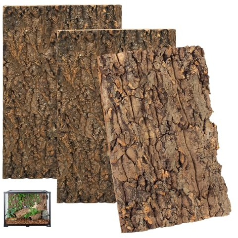 Sporgo Lot de 3 écorces de liège pour terrarium - Aspect naturel d'écorce d'arbre - Tapis d'escalade pour reptiles - Décoration murale - Pour tortue, gecko, dragons barbus - 30 x 20 cm