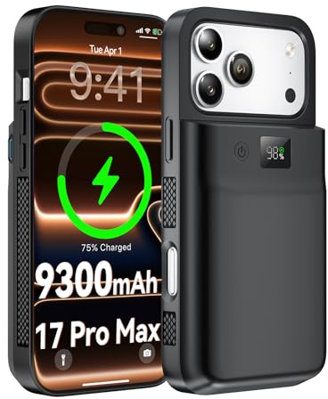GagaKing Akku Hülle für iPhone 17 Pro Max, 9300mAh 20W Battery Case, Handyhülle mit Powerbank, Ladehülle Akkuhülle für iPhone 17 Pro Max(6,9)