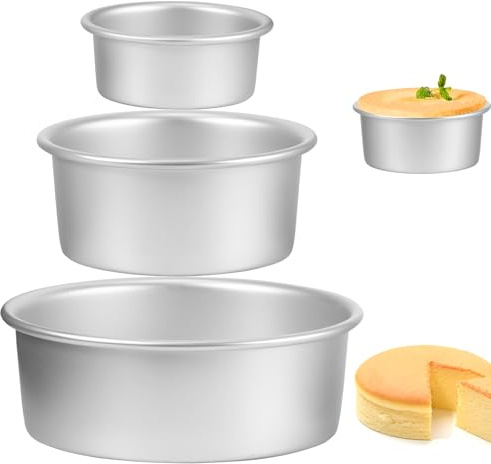 Round Cake Tin, 3 Pack Aluminium Cake Pan with Removable Bottom Round Cake Deep Baking Tin 4/6/8 Inch, Non-Stick Baking Tins for Cheesecake Crumpet Egg- Easy Release