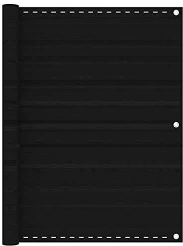 Balkon-Sichtschutz Schwarz 120x600 cm, HDPE Sonnenschutzgewebe UV-beständig, winddurchlässig. Privatsphäre Balkon, Terrasse. Mit Aluminiumösen, 24m Seil. Auch Markise