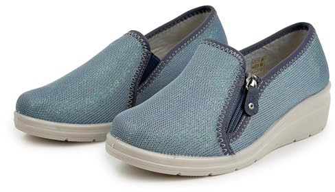JOMIX Scarpe Donna Slip On Comode con Zeppa Sneakers da Camminata Leggere Traspiranti Senza Lacci Scarpe Casual con Suola Antiscivolo Blu 38