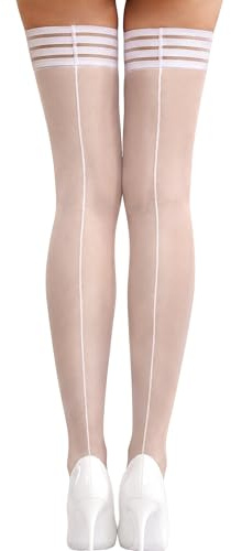 RSLOVE Hold Up Stockings for Women - Silicone Silk Thigh Highs with Back Seam One Size White