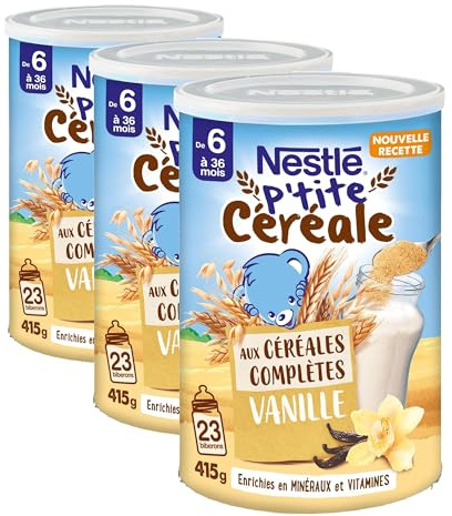 Nestlé Bébé P'tite céréale Vanille CEREALES COMPLETES - dès 6 mois - Boite de 415g (Lot de 3)